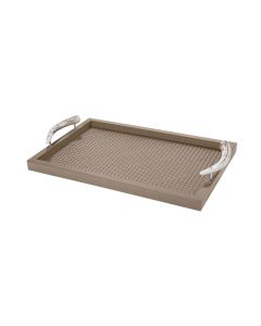 Dafne Handwoven Large Rectangular Tray with Polished Deer Horn Handles and Chrome Details