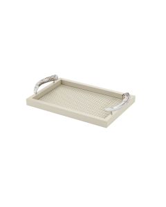 Dafne Handwoven Small Rectangular Tray with Polished Deer Horn Handles and Chrome Details