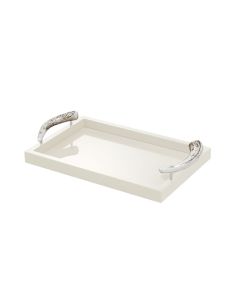 Dafne Small Rectangular Lacquer Tray with Polished Deer Horn Handles and Chrome Details