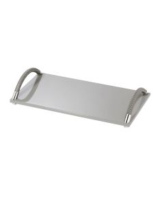 Dalia Lacquer Recangular Vanity Tray with Handwoven Curved Handles and Chrome Details