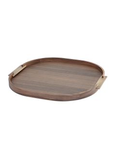 Dama Large Rounded Walnut Tray with Antique Brass Handles