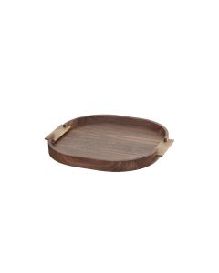 Dama Small Rounded Walnut Tray with Antique Brass Handles