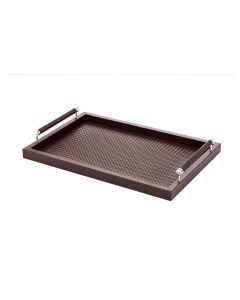 Diana Handwoven Large Rectangular Tray with Leather Handles and Chrome Details