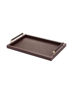 Diana Handwoven Large Rectangular Tray with Leather Handles and Gold Details