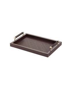 Diana Handwoven Small Rectangular Tray and Leather Handles and Gold Details