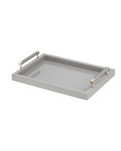 Diana Small Rectangular Lacquer Tray with Handwoven Leather Handles and Gold Details