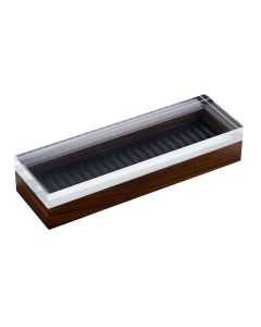 Febe Lines Long Macassar Ebony Rectangular Tray with Quilted Striped Leather and Acrylic Lid
