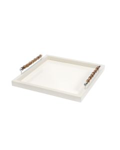 Frida Lacquer Square Tray with Bamboo Handles and Chrome Details