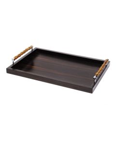 Frida Macassar Ebony Large Recangular Tray with Bamboo Handles and Chrome Details