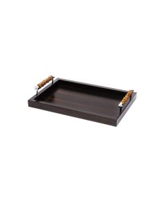 Frida Macassar Ebony Small Rectangular Tray with Bamboo Handles and Chrome Details