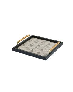 Frida Waxed Cotton Square Tray with Bamboo Handles and Gold Details