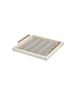 Frida Waxed Cotton Square Tray with Bamboo Handles and Chrome Details