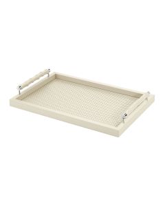 Lea Handwoven Large Rectangular Tray with Leather Covered Bamboo Handles and Chrome Details