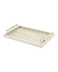 Lea Handwoven Large Rectangular Tray with Leather Covered Bamboo Handles and Gold Details