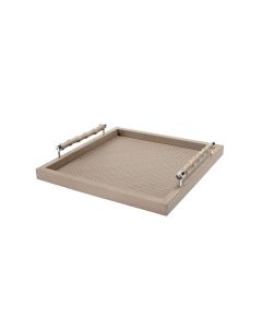 Lea Handwoven Square Tray with Leather Covered Bamboo Handles and Chrome Details