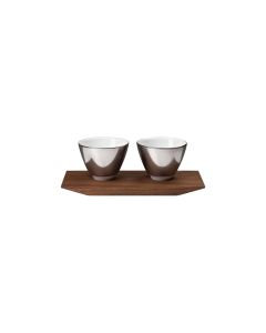 Polite Platinum 2 Bowls with Wood Tray