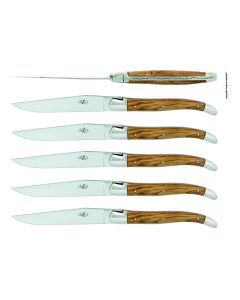 Precious Woods Steak Knives: Olivewood Handles, Shiny (Set of 6)