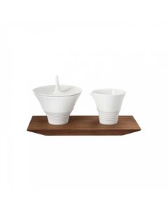 Pulse Sugar and Creamer on Wood Tray