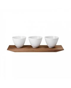 Set of 3 Velvet Bowls on Wood Tray