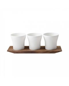Set of 3 Velvet Lanterns (Candleholders) on Wood Tray