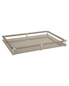 Thea Lacquer Rectangular Tray with Braided Leather Railing and Chrome Details