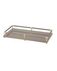 Thea Lacquer Rectangular Vanity Tray with Braided Leather Railing and Gold Details