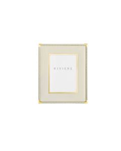 Thea No. 2 Medium Leather Picture Frame with Braided Outer Trim and Inner Gold Trim