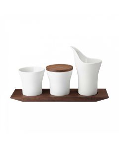 Velvet Sugar, Creamer and Jam Jar on Wood Tray