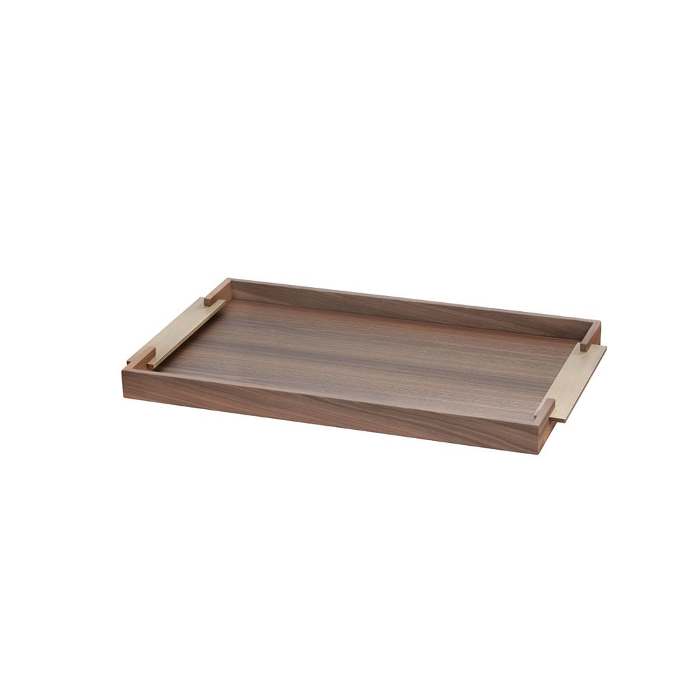 Dama Small Rectangular Walnut Tray with Antique Brass Handles