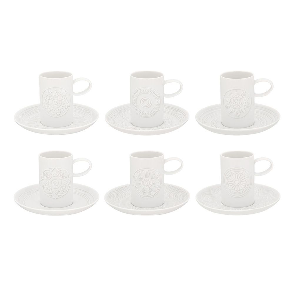 Set of 6 Ornament Espresso Cups & Saucers
