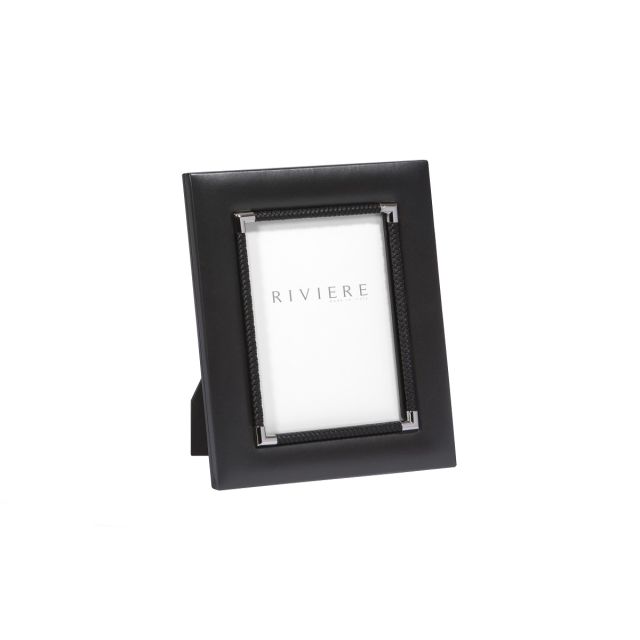 Thea No. 1 Medium Leather Picture Frame with Braided Trim and Chrome Details