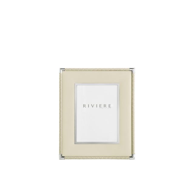 Thea No. 2 Large Leather Picture Frame with Braided Outer Trim and Inner Chrome Trim