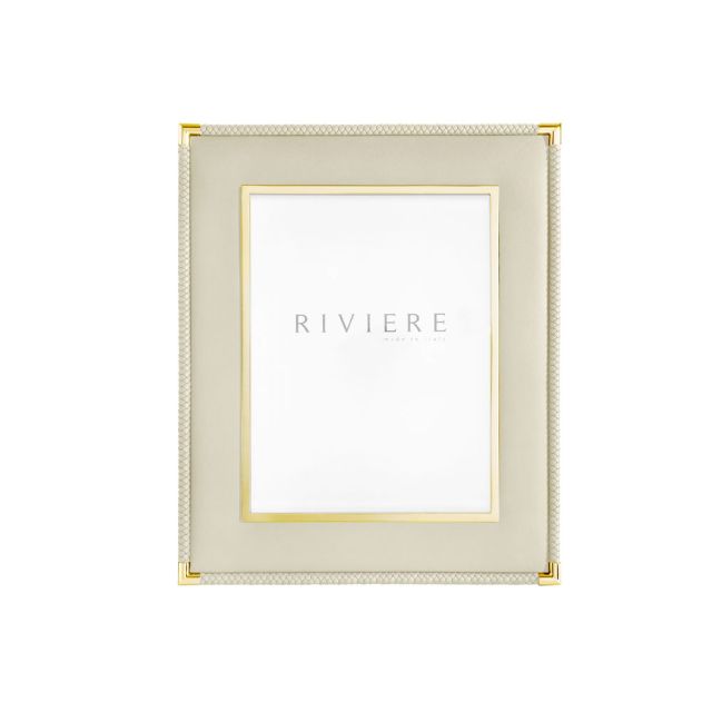 Thea No. 2 Large Leather Picture Frame with Braided Outer Trim and Inner Gold Trim